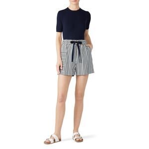 Chinti & Parker Midsummer Relaxed Shorts Women's 4 Off White Blue Tie Waist RTR